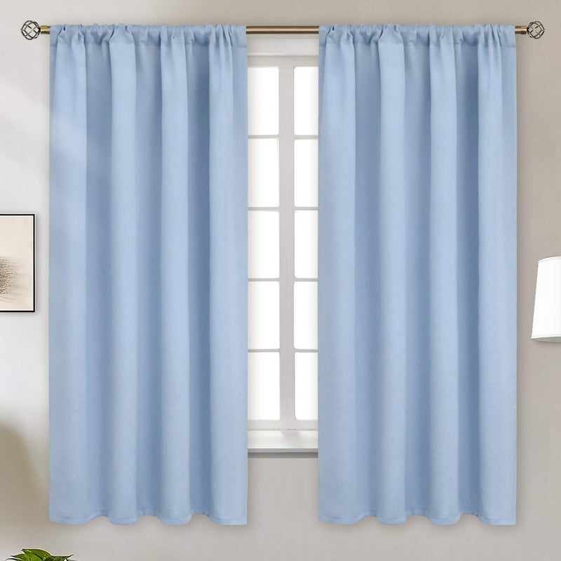 BGment Baby Blue Blackout Curtains 63 Inch Length for Kids Bedroom - Rod Pocket Thermal Insulated Drapes for Nursery Room Darkening Privacy, 52 x 63 Inch, 2 Panels - Image 1